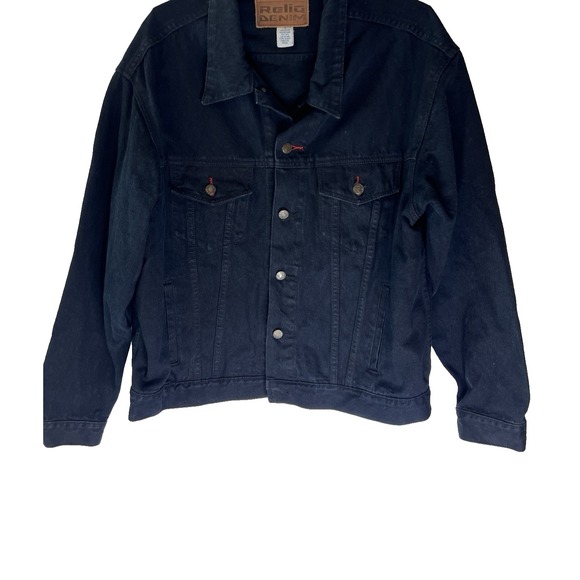 Jackets & Blazers - Vtg Y2K Reliq Denim Black Denim Trucker‎ Jean Jacket L Skater Outdoor Classic